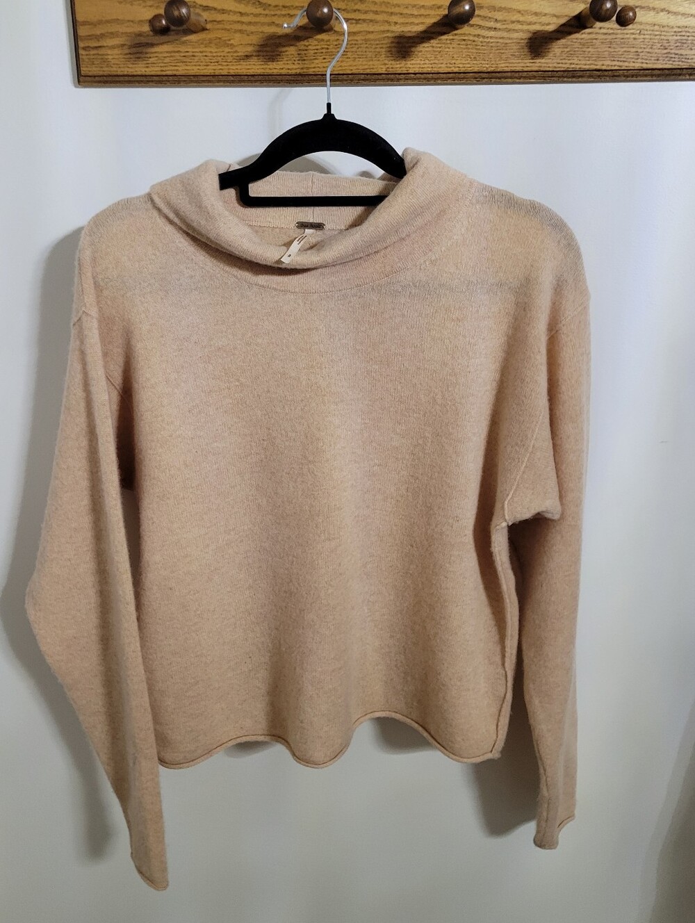 Free People Cozy Women's 100% Cashmere Cream Knit Funnel Neck Sweater, Size S